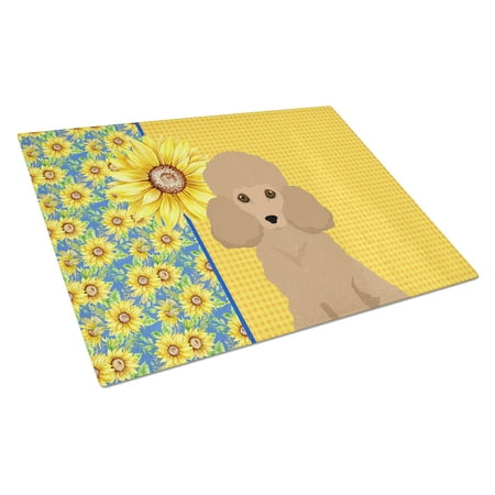 

Summer Sunflowers Toy Apricot Poodle Glass Cutting Board Large 12 in x 15 in