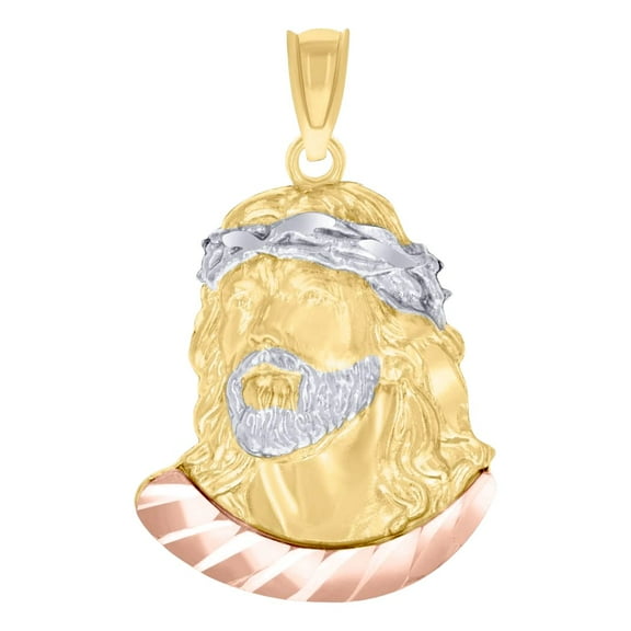 10k Tri-color Gold Mens Jesus Religious Charm Pendant 26.3x16.3mm Wide Necklace for Men - 1.8 Grams