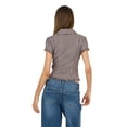 thumbnail image 5 of Forever 21 Women’s Collared Button Down Top with Ruffle Hem, Cinched Fit, Brown, XS, 5 of 6