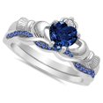 thumbnail image 3 of His and Hers 3 Piece Trio Sterling Silver Thin Blue Line Wedding Band Engagement Ring Set 13/6, 3 of 9
