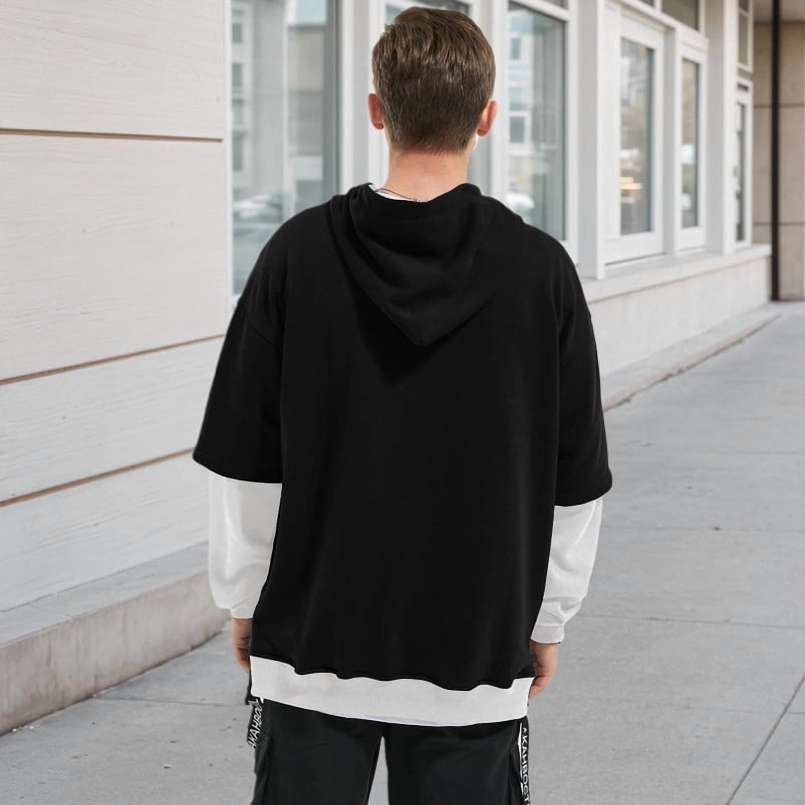 HISITOSA Mens Colorblock Hoodie Casual Patchwork Soft Cotton Pullover Tops Unisex japanese Hooded Sweatshirt with Design