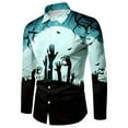thumbnail image 3 of Halloween Shirts for Men Casual Long Sleeve Button Down Lapel Blouse Outdoor Loose Comfy Mens Shirts Light Blue S, 3 of 5