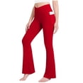 thumbnail image 2 of CPNG Girls Bell Bottom Pants Elastic High Waisted Slim Fitting Casual Yoga Dance Flared Pants with Pocket(Red,9-10 Years), 2 of 3