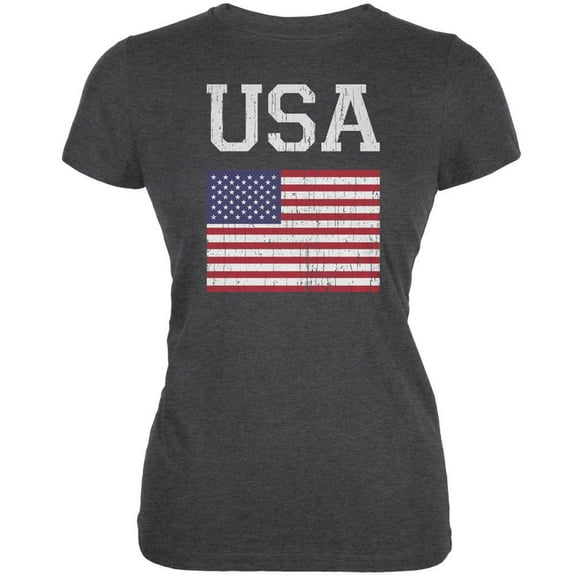 World Cup Distressed Flag USA Dark Heather Juniors Soft T-Shirt - Medium