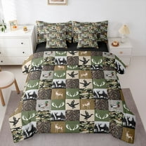 Feelyou Rustic Animal Twin Bedding Sets 7pcs, Green Camo Bedding Comforter Set