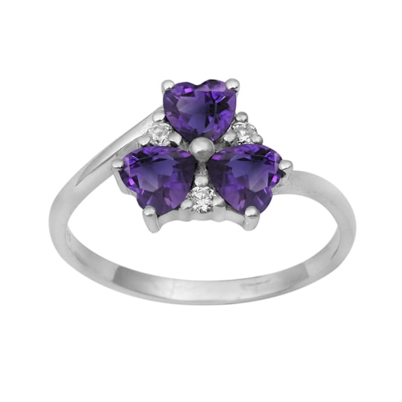 Mooneye Three Stone 4 mm Purple Amethyst 925 Sterling Silver Valentines Day Gifts Women Heart Ring