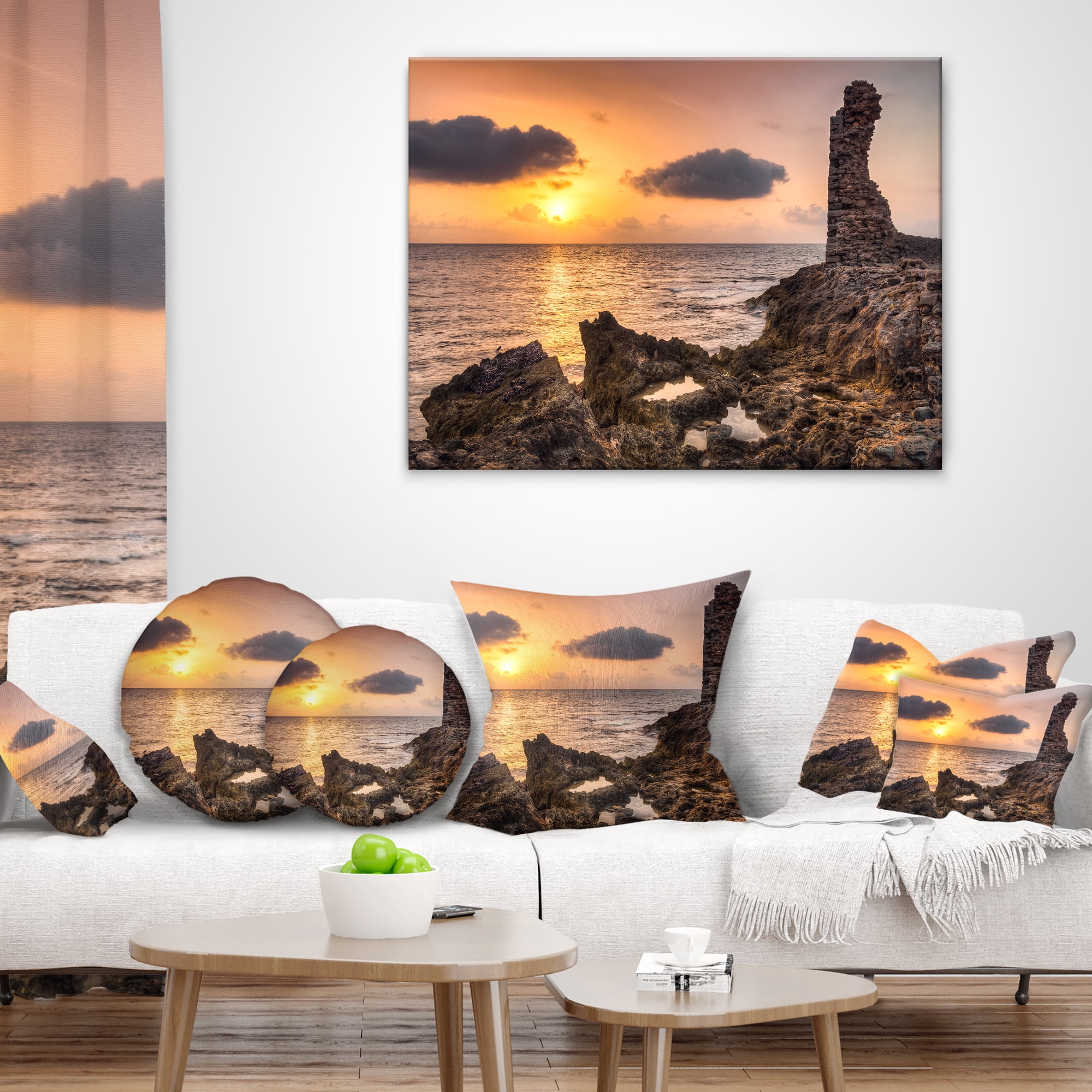 Designart Historic Ruins at Sunset Africa - Seashore Throw Pillow - 16x16