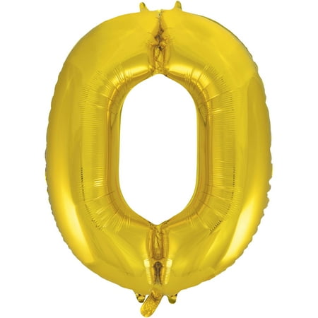 Smiley Face Foil Balloon - Foil Big Number Balloon, 0, 34 in, Gold, 1ct