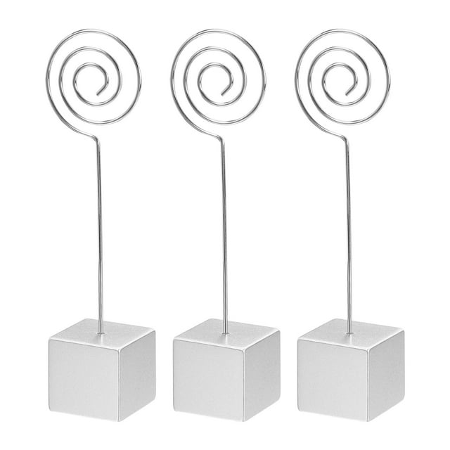 Unique Bargains Resin Cube Base Picture Card Holder, 3 Pack Circle Shape Table Stand Holder for Party Displaying, Silver Tone