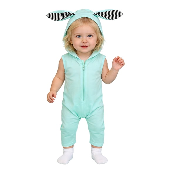 xfsWaSs Easter Baby Girl Boy Outfit Cute Bunny Romper Sleeveless Rabbit One-Piece Romper Hooded Jumpsuit With Zipper Holiday Party Outfits 12-24 Months
