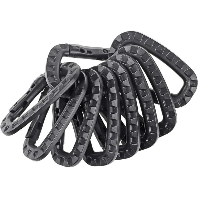 czcpp-Tactical Carabiner Keychain - 10 Pack Hard Polymer Carabiners D Rings Light Weight Spring Snap Gear Clip Utility Hooks Backpack Hanging Buckle for Outdoor Travelling Camping Hiking Fishing Blac