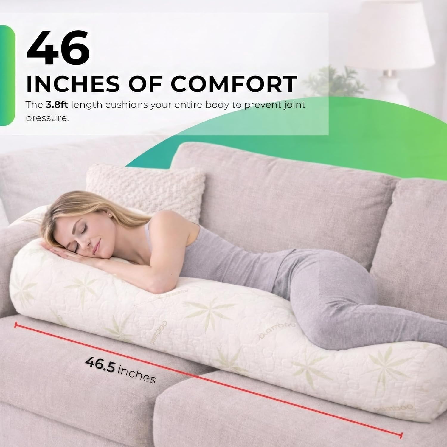 Sacred Thread 54”x8” Cylinder Long Pillow for Bed Decorative Grey Cooling Body Pillow for Side Sleeper, Soft and Supportive Full Body Pillows for Adults, Firm Body Pillow Memory Foam