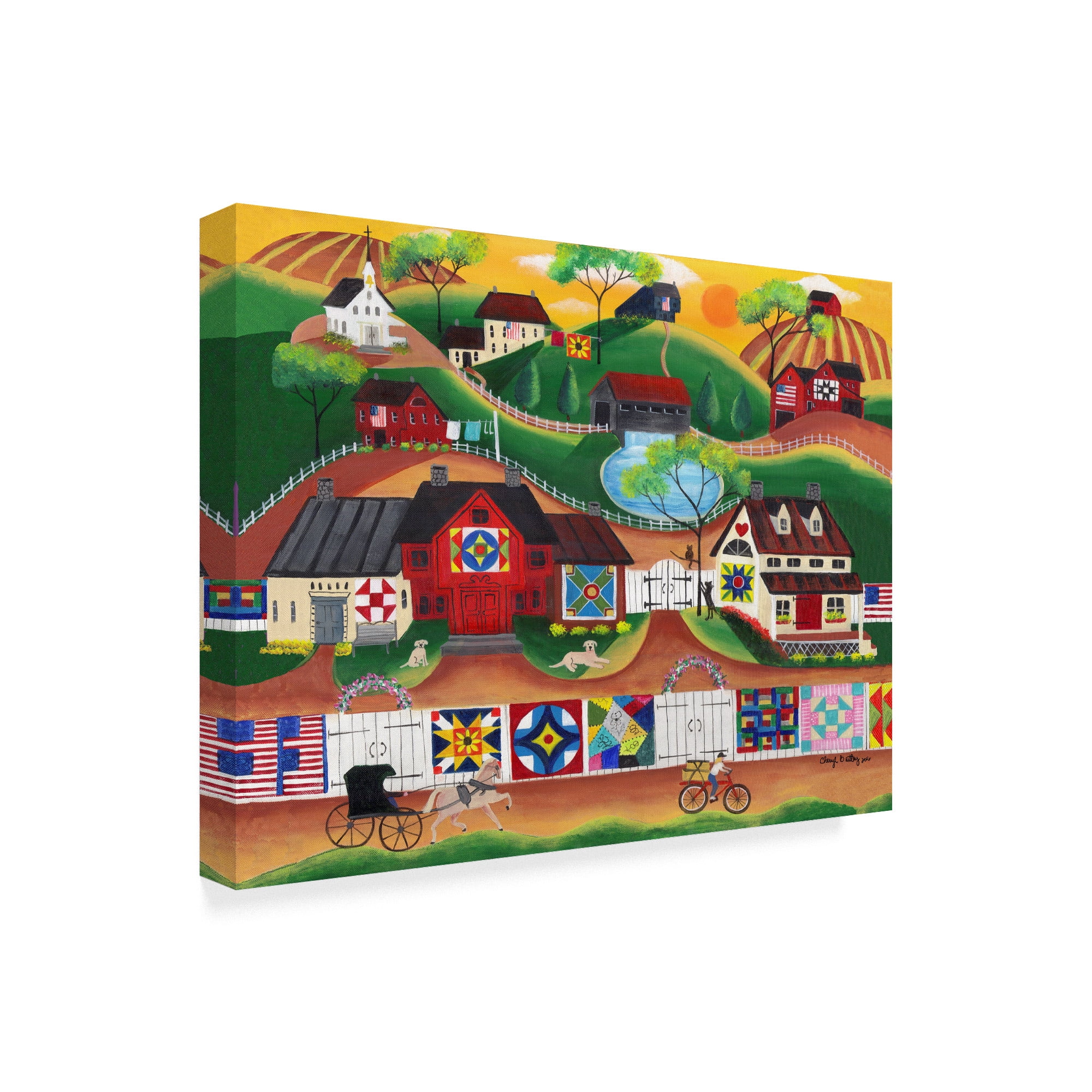Trademark Fine Art 'Sunrise Colorful Country Quilt Village' Canvas Art by Cheryl Bartley