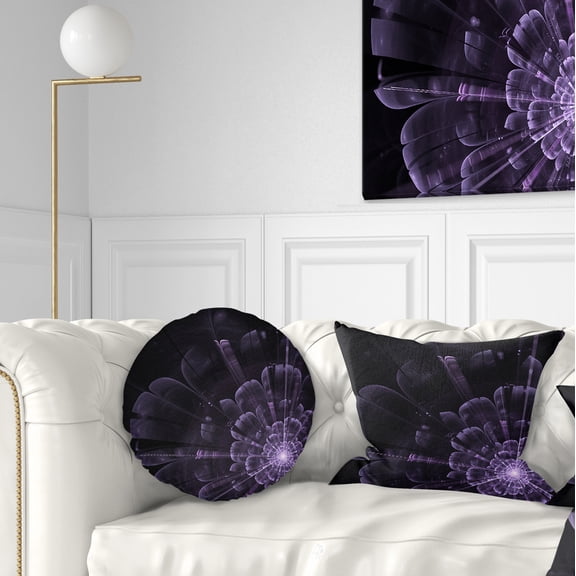 Designart Glowing Crystal Purple Fractal Flower - Floral Throw Pillow - 12x20