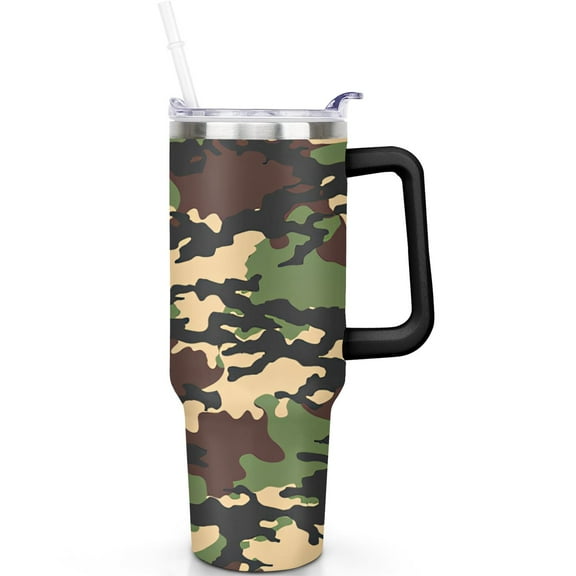 40 oz Camouflage Tumbler with Handle Flip Straw Lid Travel 40oz Camouflage Tumblers Lids Straws Vacuum Insulated Leak Proof Cup Mug Stainless Steel Travel Must Haves Gifts for Men Women