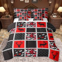 Homewish Rustic Camo Camouflage 7-Piece Twin Bedding Sets,Jungle Wildlife Deer Bedding Comforter Set,Red Black Checkered Sheet Sets For Adults,Super Cozy Room Decor