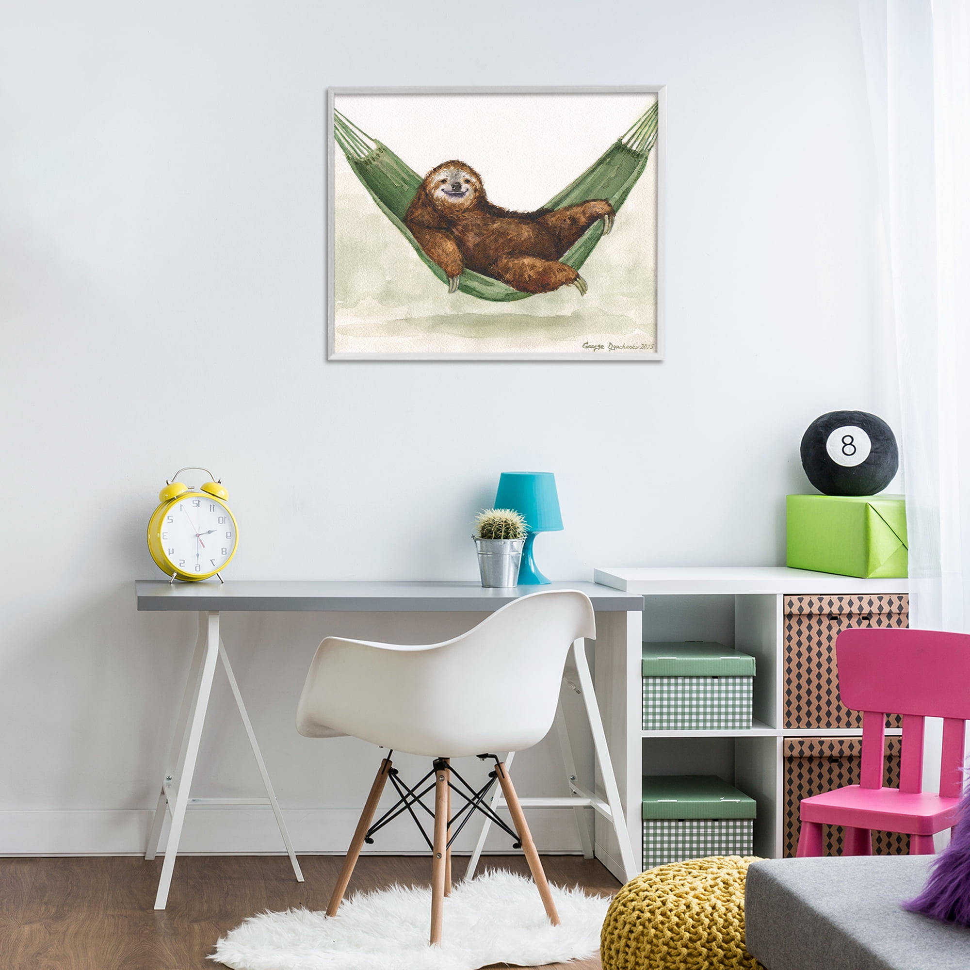 Stupell Industries Sloth On The Hammock White Framed Giclee Art, design by George Dyachenko