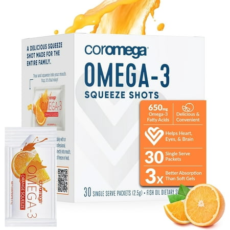 Coromega Omega 3 + D Squeeze Tropical Orange 30 Packet