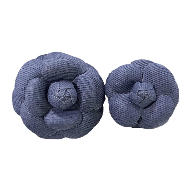 2 broches de flores de camelia, alfileres de flores de tela, accesorios para el cabello hechos a mano, tela vaquera Azul oscuro