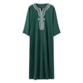 thumbnail image 4 of IWRICH Men's Muslim Clothes V-Neck Short Sleeve Plus Size Thobe Kaftan Loose Casual Solid Color Breathable Soft Thobe Green XXXXL, 4 of 4