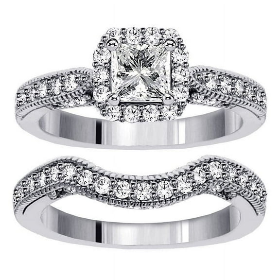 1 Carat Vintage Princess cut Diamond Wedding Ring Set for Women