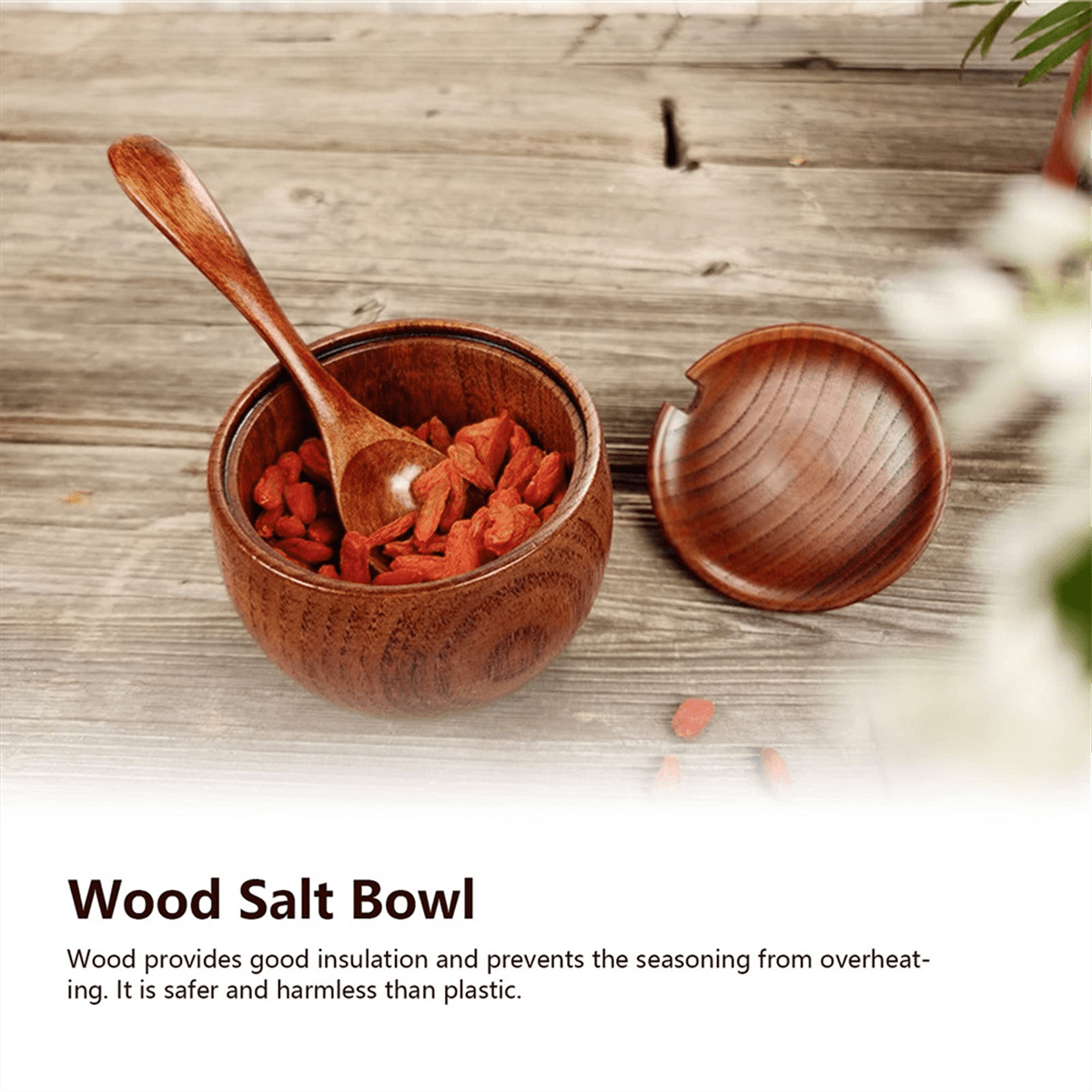 Boîte à Sel En Bois 2 étages – Couvercle Magnétique Et Cuillère Intégrée – Cuisine Pratique Boîte Sel Bois