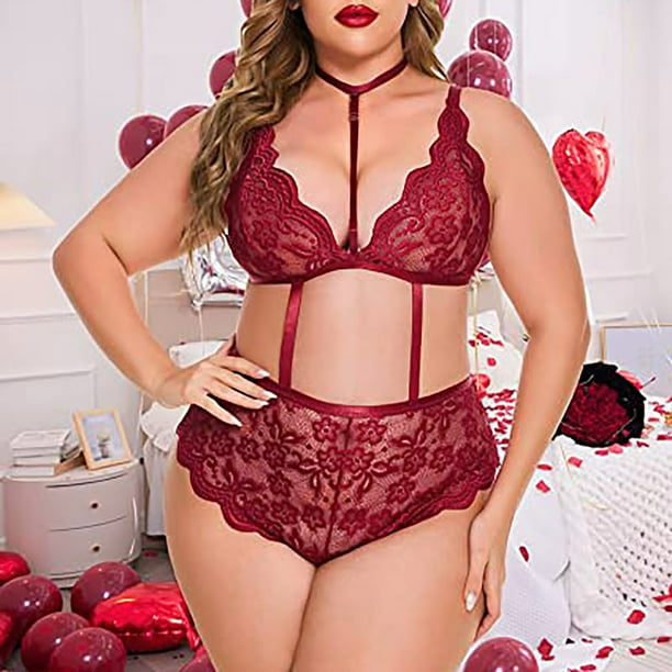 RKSTN Womens Lingeries Plus Size Sexy Lace Hollow Out Underwear Sleepwear  Intimates Lingerie Jumpsuit Bodysuits Pajamas Sexy Lingerie Bodysuit Plus