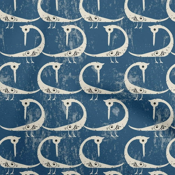 oneOone Cotton Silk Navy Blue Fabric Abstract Bird Diy Clothing Quilting Fabric Print Fabric By Yard 42 Inch Wide-0Q
