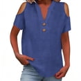 thumbnail image 1 of Loose Off The Shoulder Tops For Women Color Sólido Cuello en V Linen Feel Camiseta de Manga Corta, Tops de Lino para Mujeres Loose Fit Verano, 1 of 8