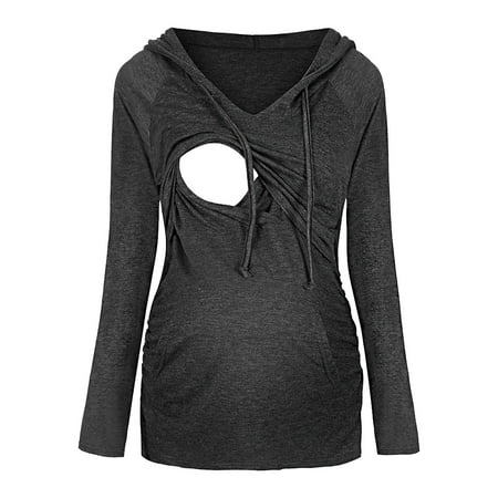 

Women s Maternity Spring and Autumn Long Sleeve Sweatshirt Breastfeeding Clothes Fashion Solid Hoodie Casual Loose Nursing Top for Pregnant Women