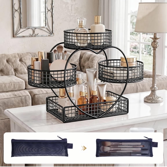Makeup Organizer Wire Storage Rack with Makeup Brush Storage Bag