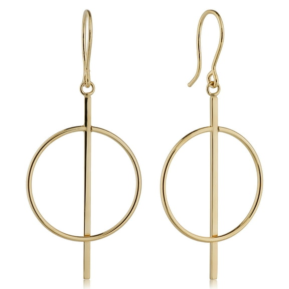 KoolJewelry 14k Yellow Gold Circle and Bar Drop Earrings, 1.7"