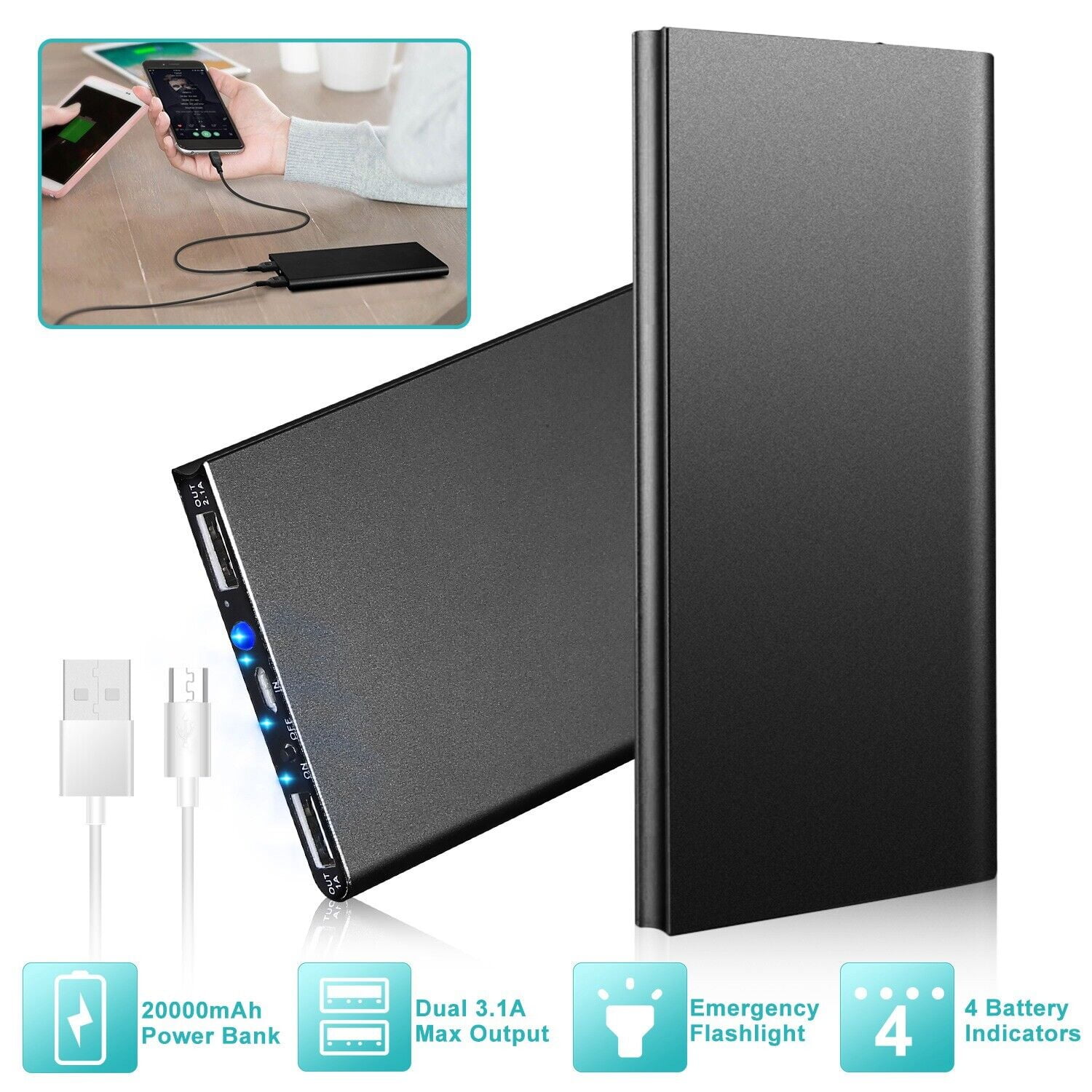 2PCS 20000mAh Power Bank for Heated Vest Jacket Blanket USB Charger Battery Pack