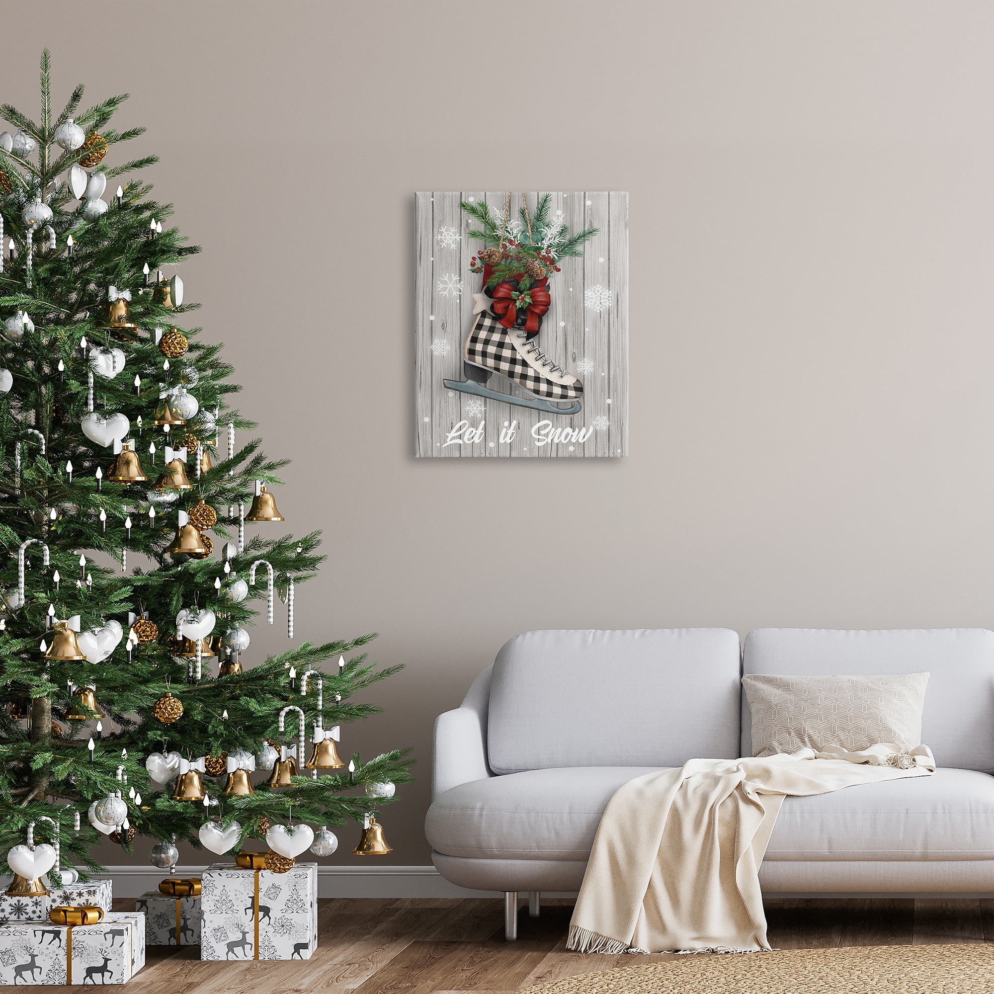 Stupell Industries Let it Snow Ice Skate Holiday Painting Gallery Wrapped Canvas Art Print Wall Art, 24 x 30