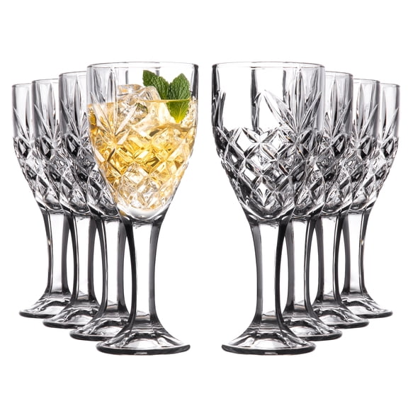 Royalty Art Vintage Highball Goblet Glassware Set of 8 Elegant Clear Drinking Glasses for Water Beer Cocktails and Iced Drinks Dishwasher Safe Gift Ready
