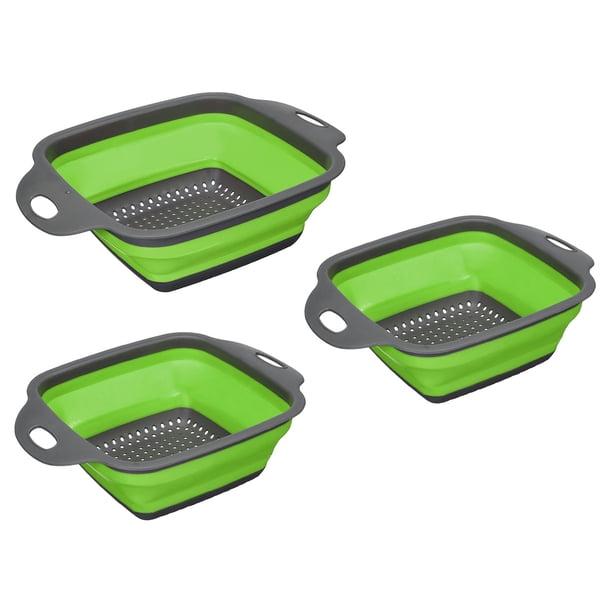 Juego de coladores plegables Uxcell, 3 piezas de colador cuadrado de silicona para pasta, verduras, frutas - Verde 1 grande 2 pequeños