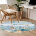 thumbnail image 4 of Blue Coastal Round Area Rug 3.3Ft Washable Circle Rugs for Dining Room Table, Summer Beach Starfish Shell Coral Nautical Non-Slip Carpet Floor Mats Indoor Outdoor Carpet Runner Aesthetic Home Decor, 4 of 8