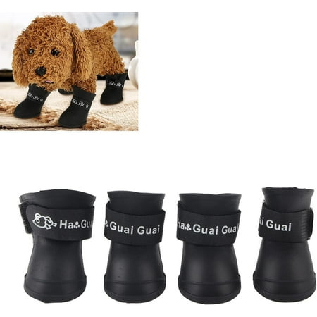 4Pcs Pet Dog Waterproof Boots Indoor Anti-Slip Protective Rain Shoes All Weather Comfortable for Dog Cat Outdoor Foot Protect(M-Black)