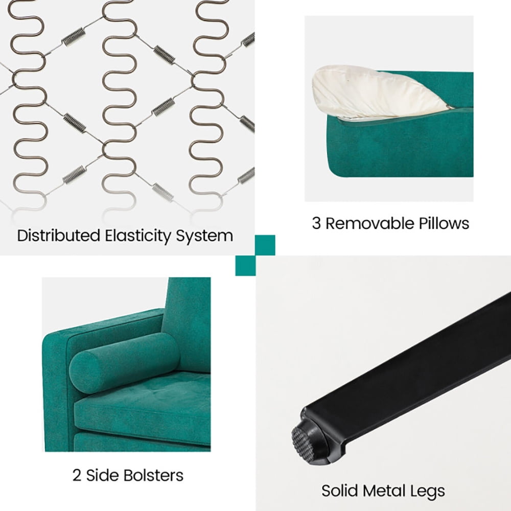 Finihen Sectional Sofa Couch, 3-Seat Sofa Sectional with Side Storage Pocket and Metal Leg, for Living Room, Bedroom, Teal Finihen Sectional Sofa Couch, 3-Seat Sofa Sectional with Side Storage Pocket and Metal Leg, for Living Room, Bedroom, Teal