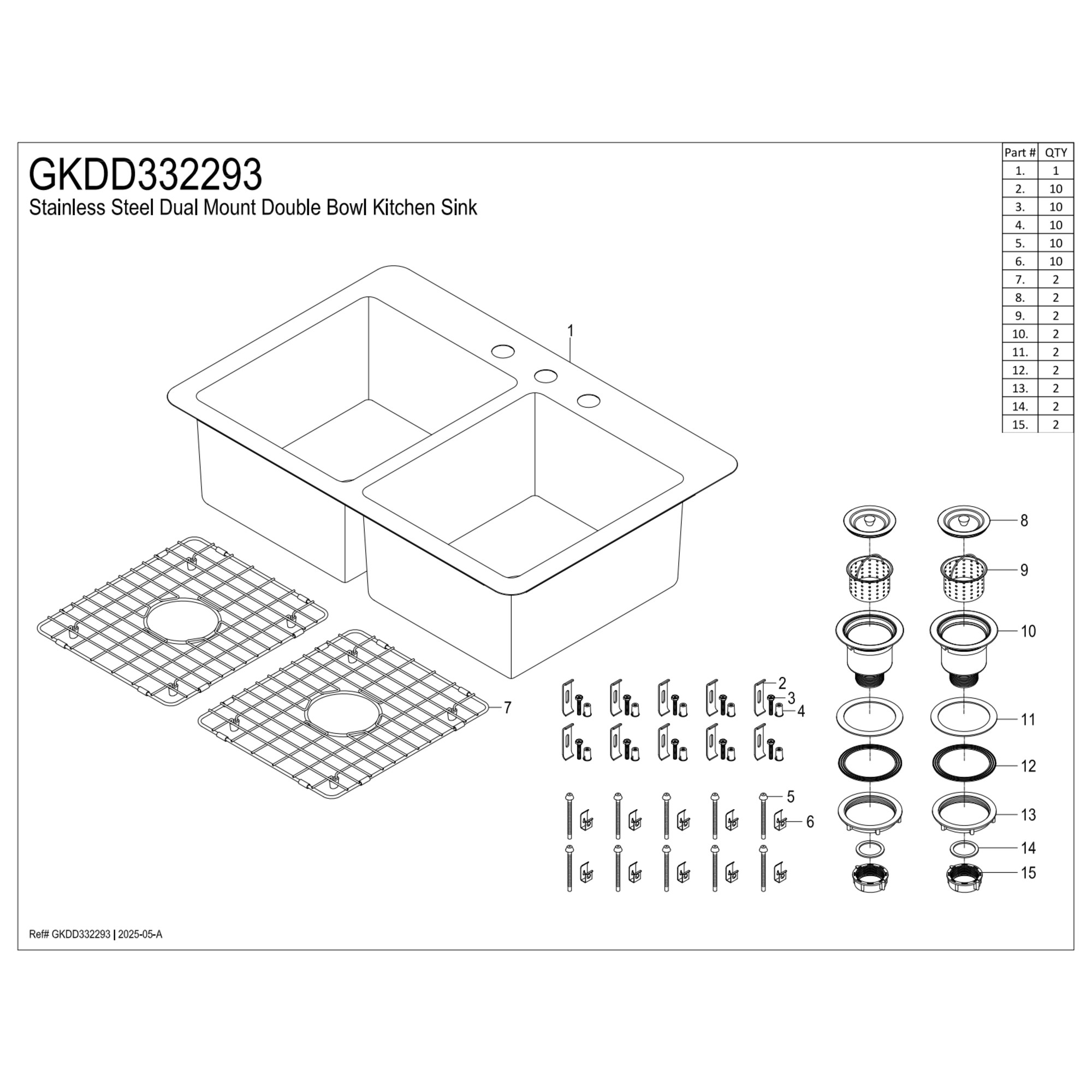 Kingston Brass GKDD332293 Calgary 33-Inch Stainless Steel Double Bowl Dual Mount Kitchen Sink with Drain in Brushed