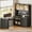 Black, variant on SEDETA L Shaped Office Desk with Bookshelf, Large Home Office Desk with Power Outlets, LED Lights & Pegboard, Corner Computer Desk with 3 Drawers, 2-Tier Shelf & 3 Glass Doors, PC Workstation Brown