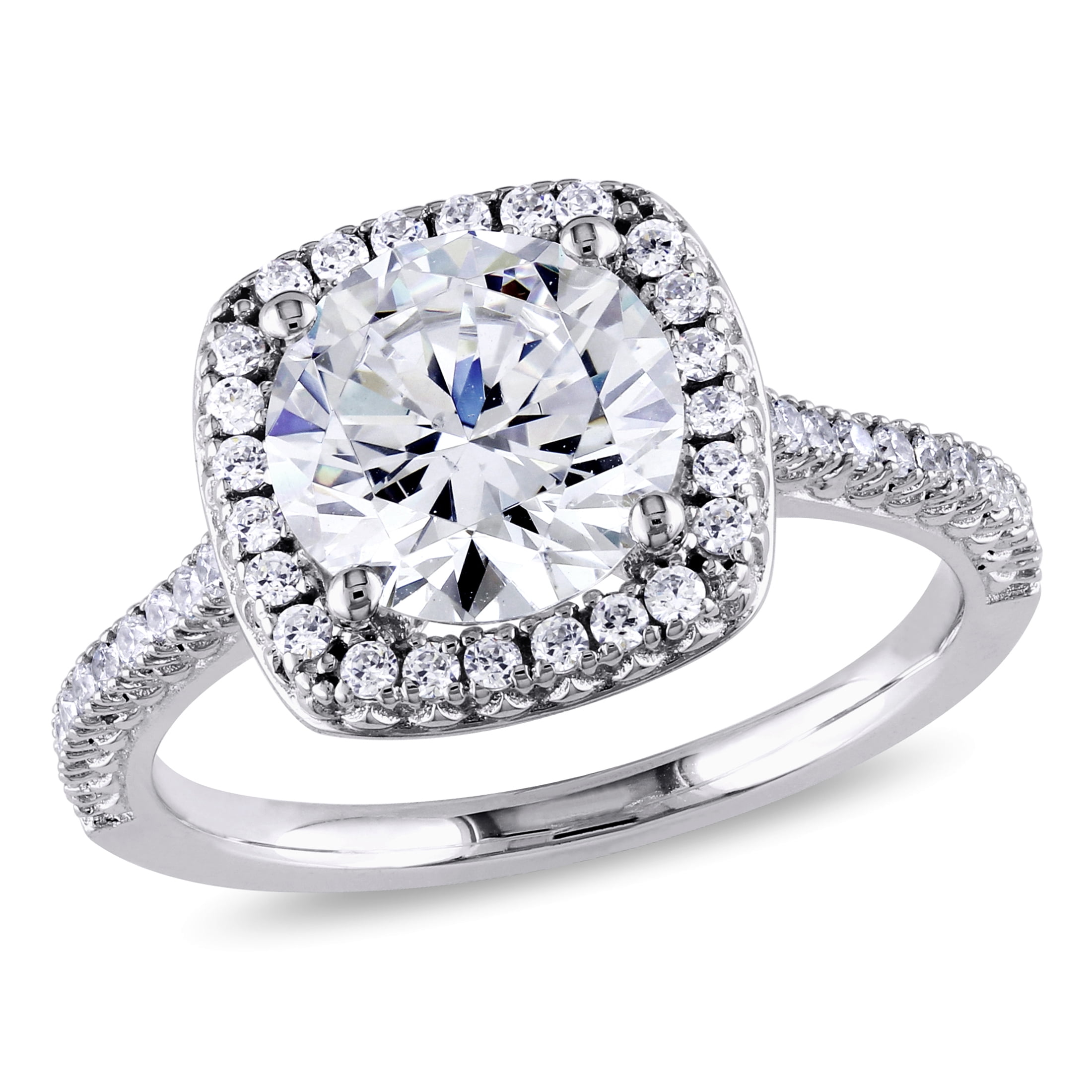Silver Engagement Ring Promise Ring Double Halo Style With CZ