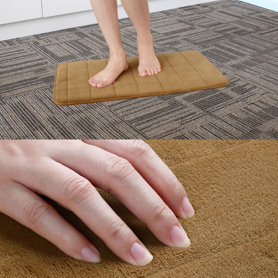 Unique Bargains 2-Piece Memory Foam Non-slip Floor Rug 24" x 16" Khaki