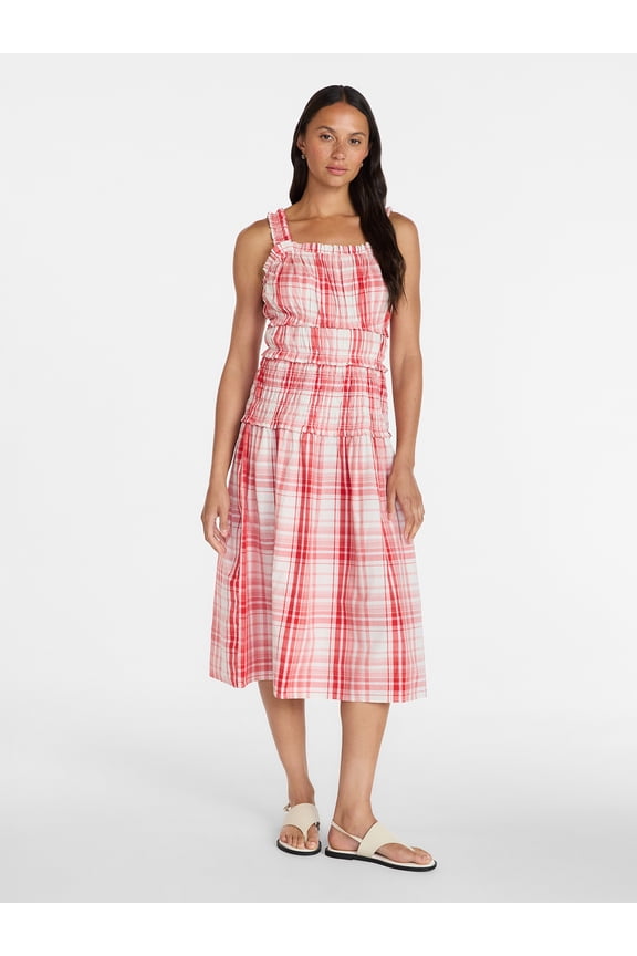 Women's and Women's Plus Sleeveless Smocked Peasant Midi Dress, Sizes XS-4X