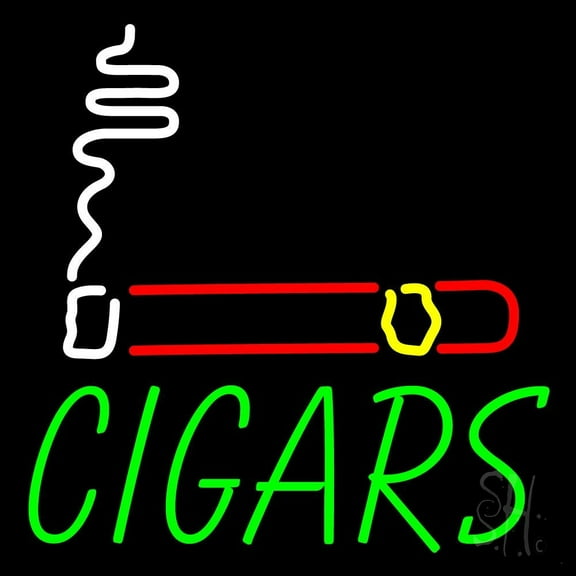 Cigars with Smoke Bar LED Neon Sign 24 x 24 - inches, Clear Edge Cut Acrylic Backing, with Dimmer - Bright and Premium built indoor LED Neon Sign for Bar decor.