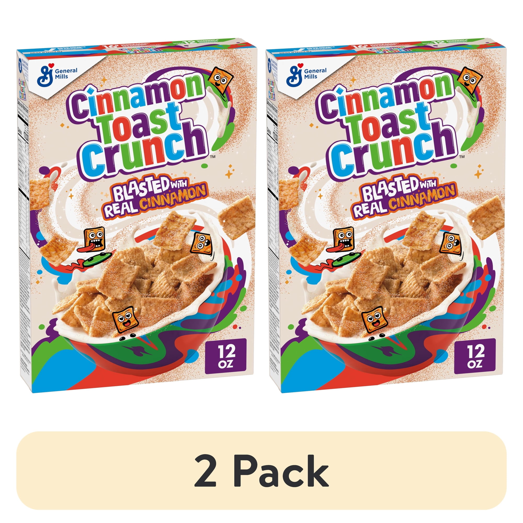 (2 pack) Cinnamon Toast Crunch Breakfast Cereal, Crispy Cinnamon Cereal, 12 oz