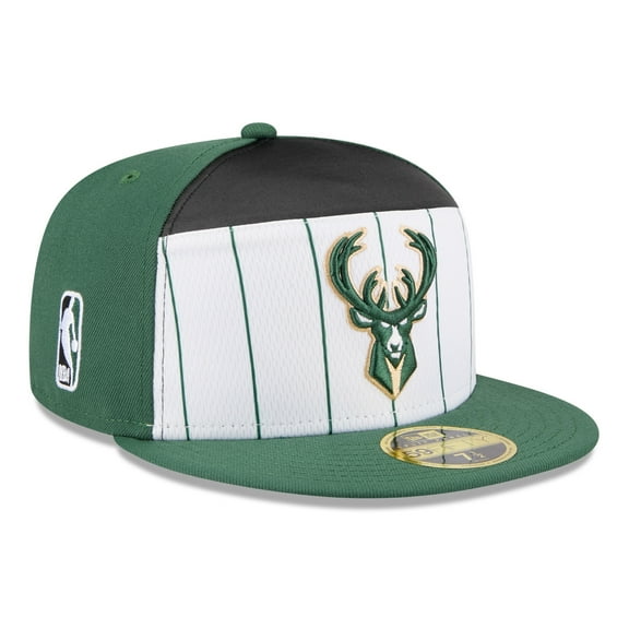 Men's New Era  White/Hunter Green Milwaukee Bucks 2025 NBA Tip Off Split Panel 59FIFTY Fitted Hat