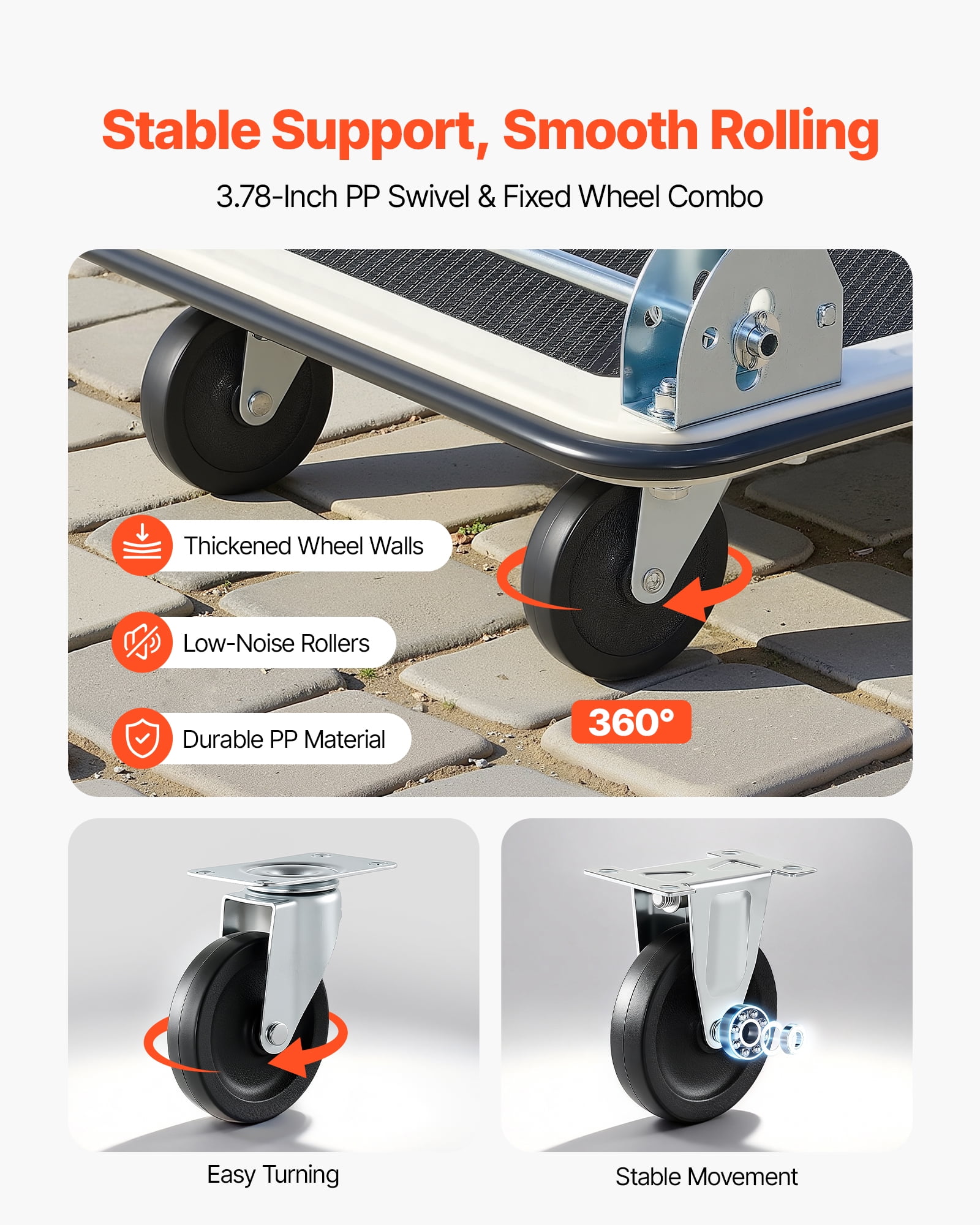 VEVOR Foldable Push Cart Dolly, 330 lbs Load Capacity, Folding Platform Truck with Swivel Wheels, Moving Platform Hand Truck Flatbed Cart, Space Saving Push Handle, 29 x 18.9 x 32.5 in