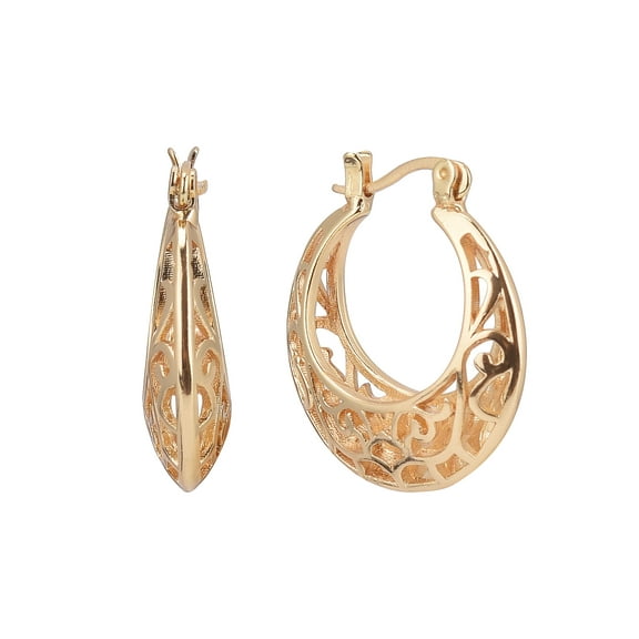 Time and Tru Adult Women's Gold Tone Filigree Hoop Metal Earring