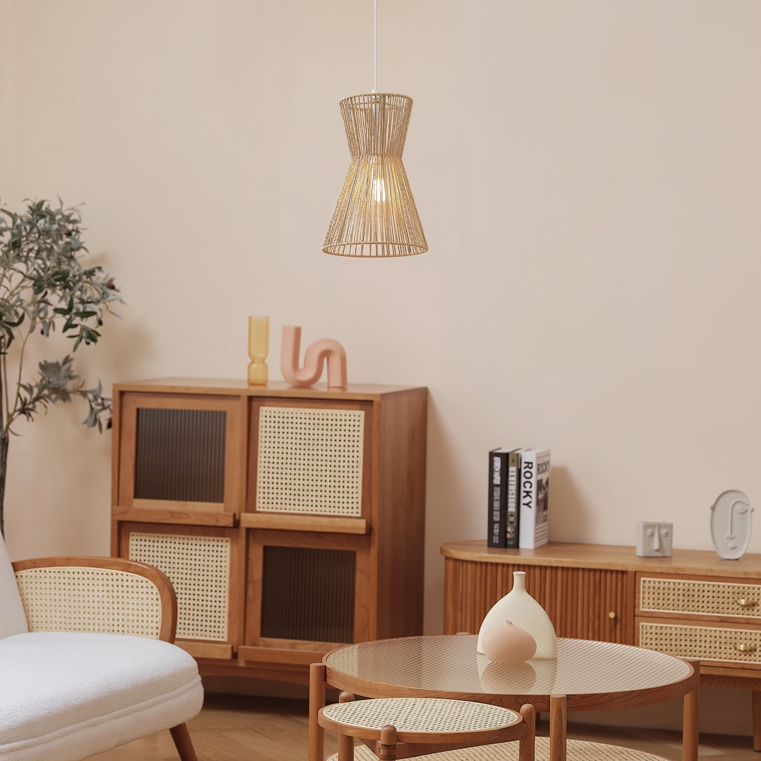 Novogratz x Globe Electric 1-Light Twine Shade Matte White Pendant Light
